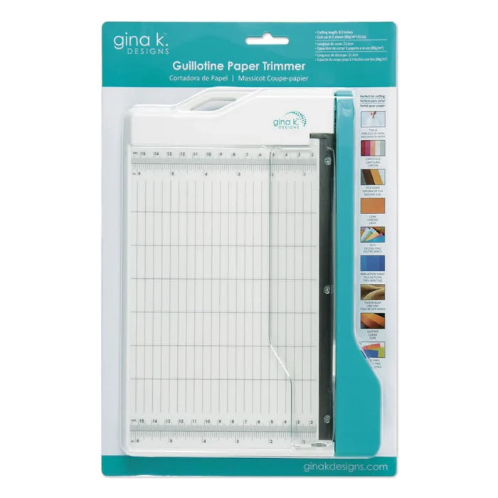 Gina K. Designs - Tool - Guillotine Paper Trimmer. Self Sharpening blade. Cutting: 8.5". Available at Embellish Away located in Bowmanville Ontario Canada.