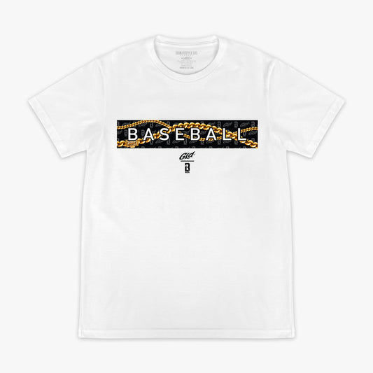 White GLD X Radar graphic tee — front view