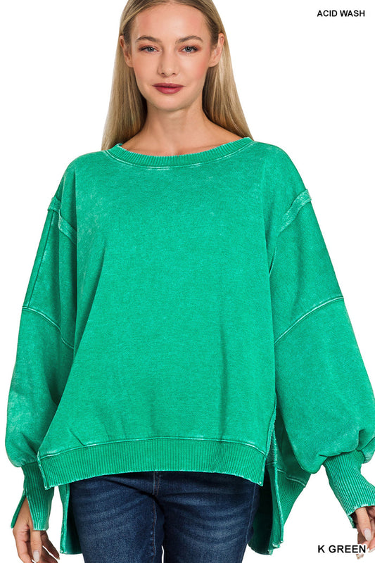 Green Acid Washed Hi-Low Sweatshirt