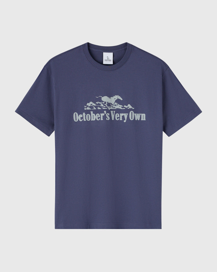 Navy blue t-shirt with horse and "October's Very Own" text printed on chest.