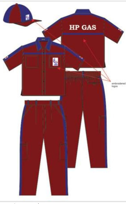 HP GAS VENDOR DELIVERY MAN  – Complete Uniform Set. Maroon Shirt with Maroon Trouser & P-Cap