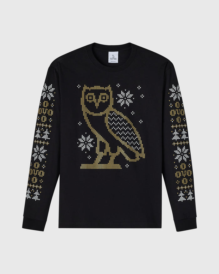 Snowflake Owl Long-Sleeve Tee - Black