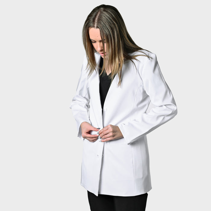 LADIES LONGSLEEVE COLLARLESS LUXE LAB COAT - Greens Medi Scrubs South Africa - Premium Medical Uniforms & Apparel - Delivery Across SA