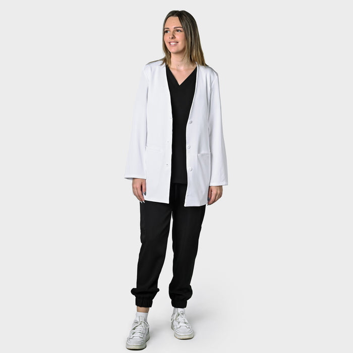 LADIES LONGSLEEVE COLLARLESS LUXE LAB COAT - Greens Medi Scrubs South Africa - Premium Medical Uniforms & Apparel - Delivery Across SA