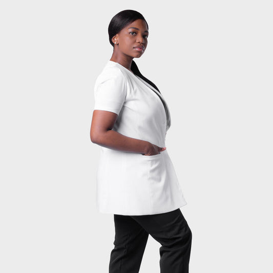 LADIES SHORTSLEEVE LUXE LAB COAT WITH COLLAR - Greens Medi Scrubs South Africa - Premium Medical Uniforms & Apparel - Delivery Across SA