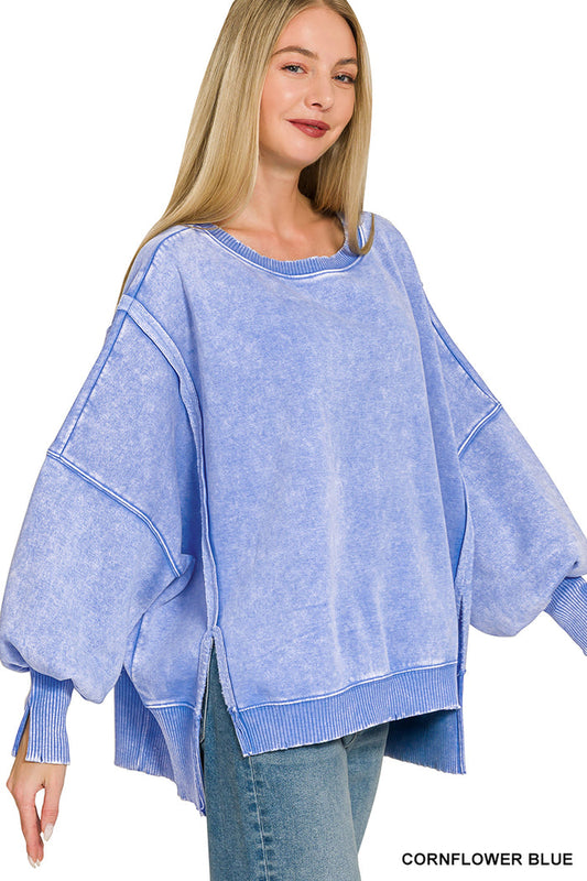 Light Blue Acid Washed Hi-Low Sweatshirt