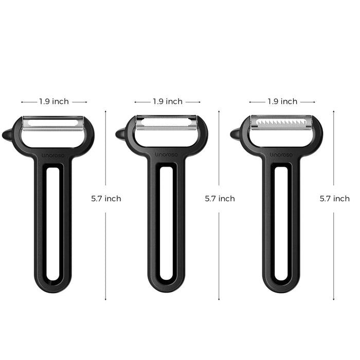 Linoroso 3 Pieces Vegetable Y-Peeler Set with Straight Peeler, Serrated Peeler and Julienne Peeler - Linoroso