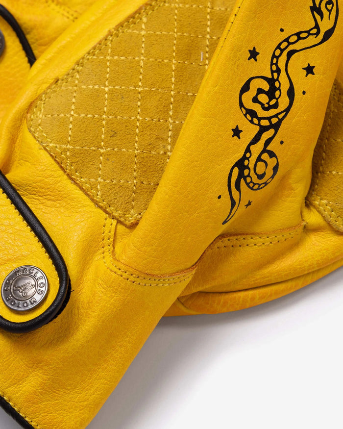 Macleod outlaw yellow motorcycle gloves studio image