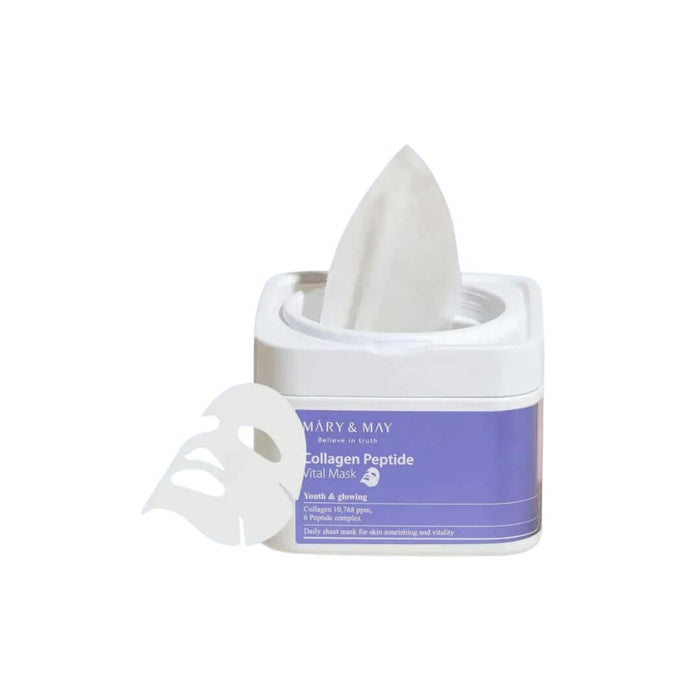 MARY&MAY Collagen Peptide Vital Mask - Lakštinės veido kaukės, 30 vnt.