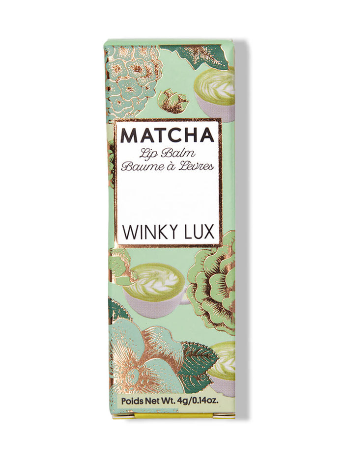 clear -- matcha lip balm box on white background
