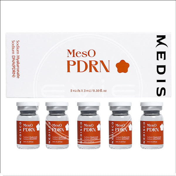 Close-up of Medisco Meso PDRN Mesotherapy 3ml vial, highlighting this Meso solution as an effective treatment for skin regeneration and hydration.