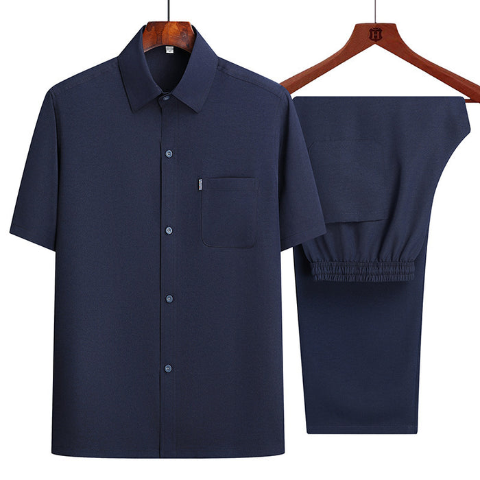 Men's Summer Thin Casual Two-piece Shirt Set — Loose Fit Cardigan Style
