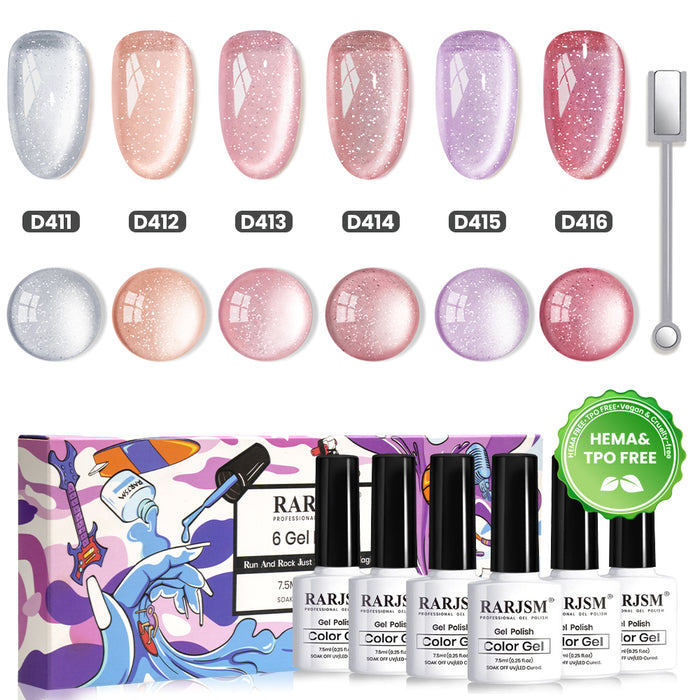 Milky Star Float Cat Eye Gel Polish Set - 6 Nude Jelly Colors Spring Summer Collection 7.5ml - TPO & HEMA Free