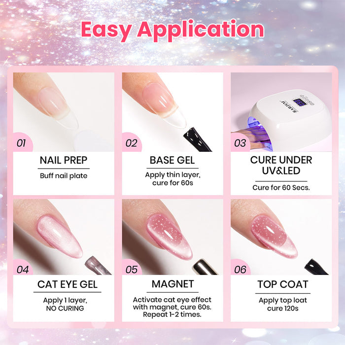Milky Star Float Cat Eye Gel Polish Set - 6 Nude Jelly Colors Spring Summer Collection 7.5ml - TPO & HEMA Free