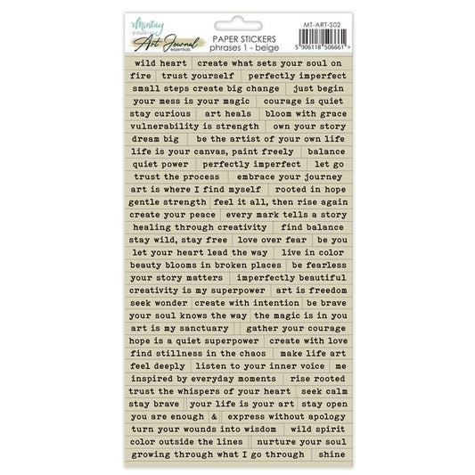 Mintay - 6X12 Art Journal Paper Stickers - Phrases 1 - Beige. Available at Embellish Away in Bowmanville Ontario Canada.