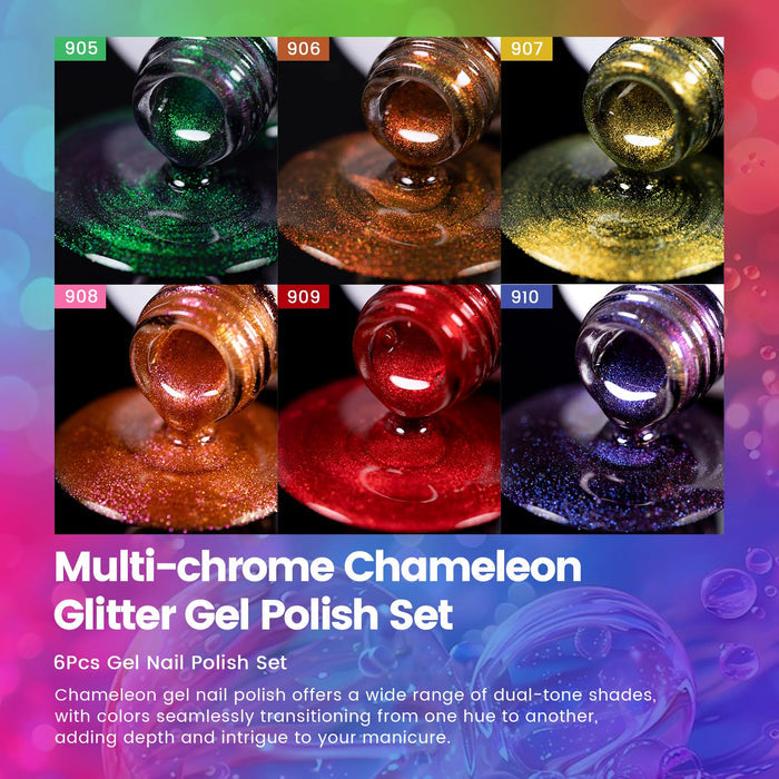 Multichrome Gradient Chameleon Gel Nail Polish 6 Autumn Colors Set 7.5ml