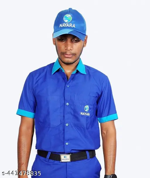 Nayara petrol pump uniform – Complete Uniform Set. Shirt Blue with Blue Trouser & P-Cap