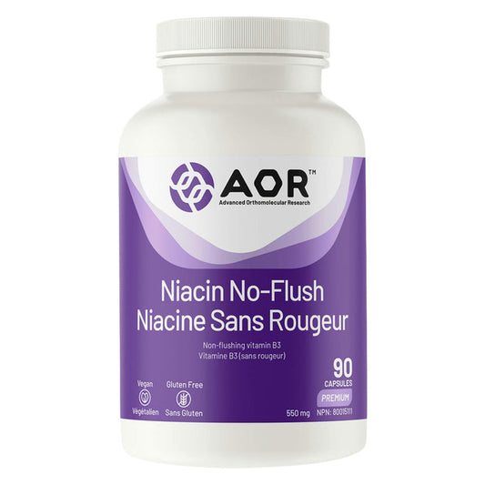 Bottle of AOR Niacin No-Flush 90 Capsules