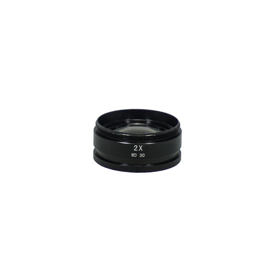 Objective Working Distance 30mm 2X Auxiliary Objective, SKU SZ19044611, three quarter front view