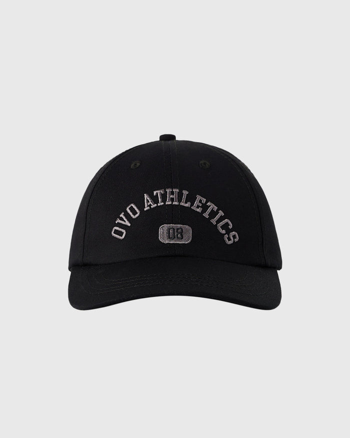 Black baseball cap with "OVO Athletics" embroidered text and logo on front.