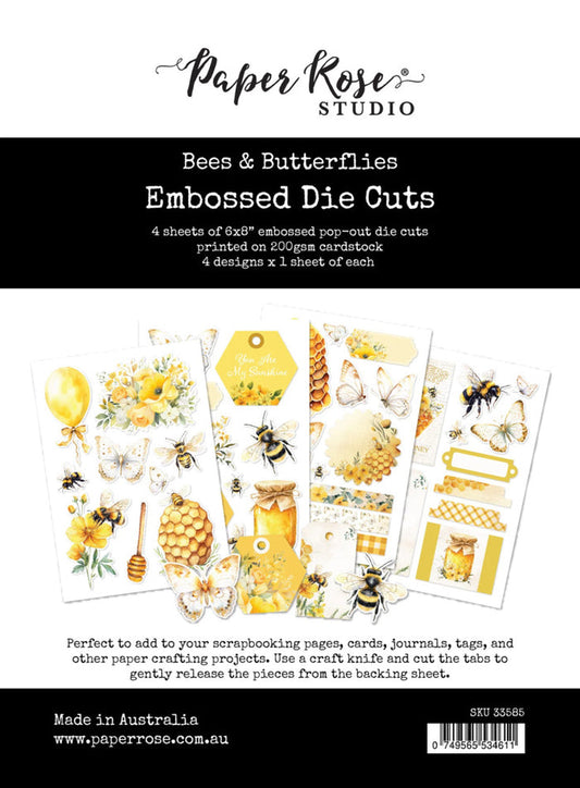Paper Rose - Embossed Die Cuts - Bees & Butterflies. Available at Embellish Away located in Bowmanville Ontario Canada.