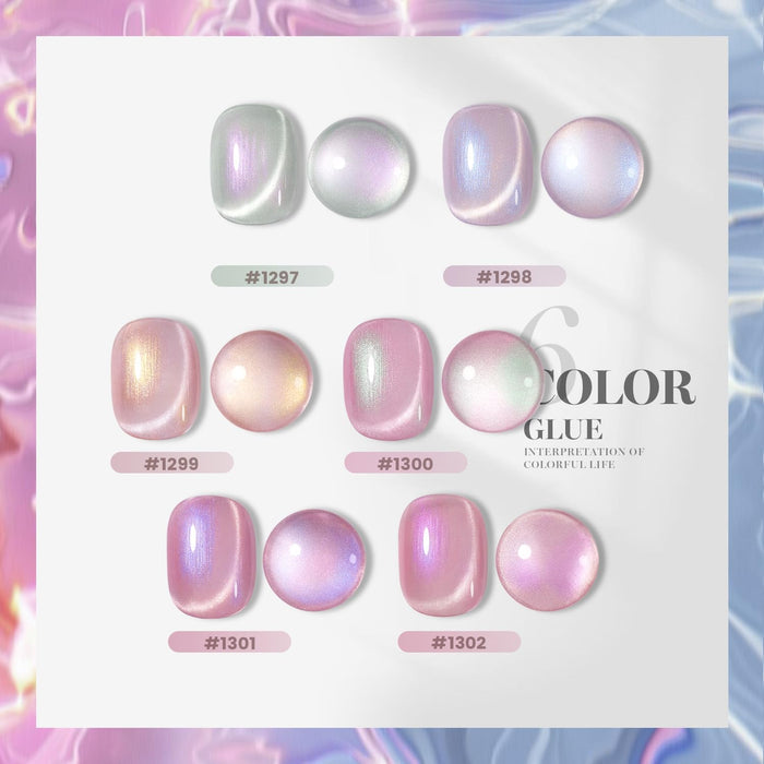 Pearl glaze harmony cat eye gel polish swatches 6 colors pearly sheer opal iridescent finish