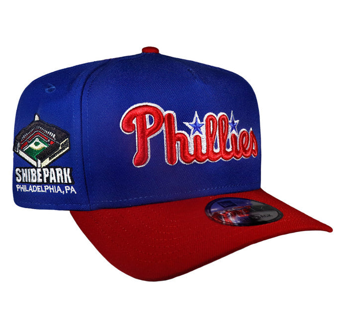 A blue and red Philadelphia Phillies '950 AFrame' snapback cap.