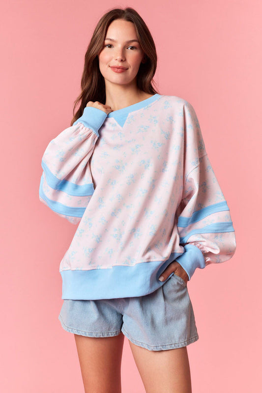 Pink Floral w/ Blue Detail Sweatshirt