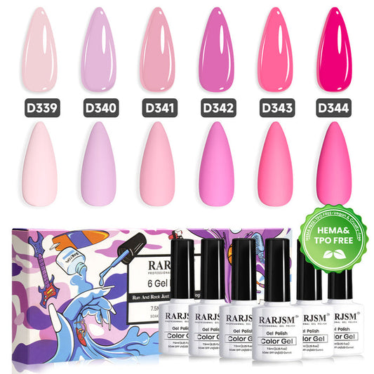 RARJSM pink ombré gel polish 6 colors set D339-D344 TPO HEMA free bottles EU certified safe vegan 7.5ml
