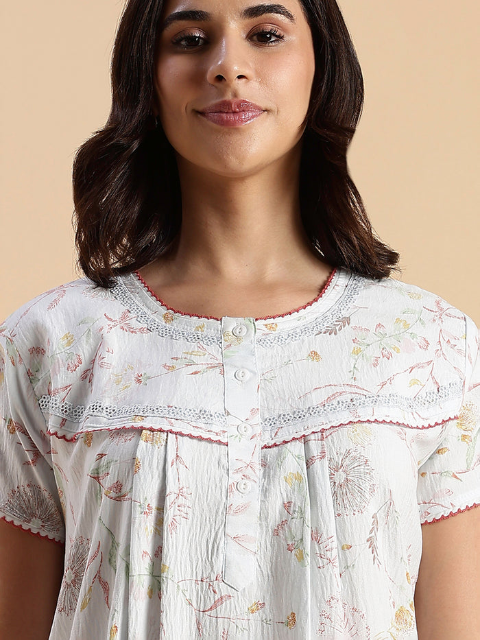 Pastel Blue Floral Crush Cotton Best Nighty For Women