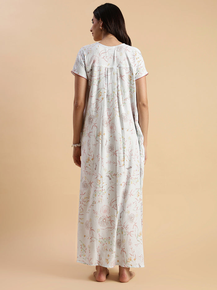 Pastel Blue Floral Crush Cotton Best Nighty For Women