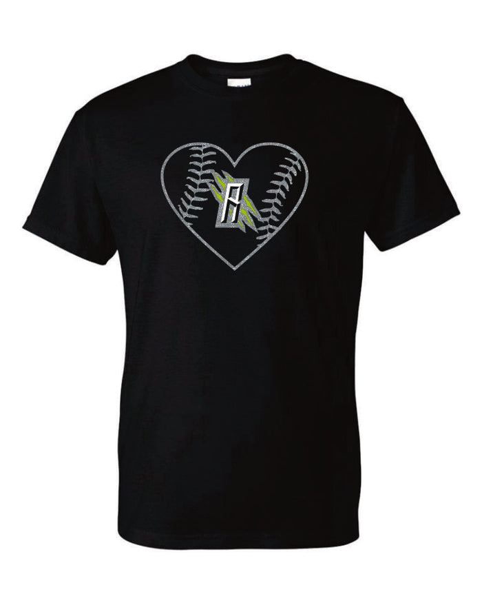 Raptors Baseball Heart Design Basic Tee- Matte or Glitter