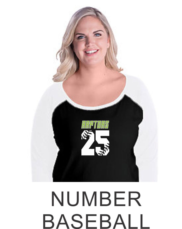 Raptors Curvy Ladies Raglan- 2 Designs- 4 Sports- Matte or Glitter
