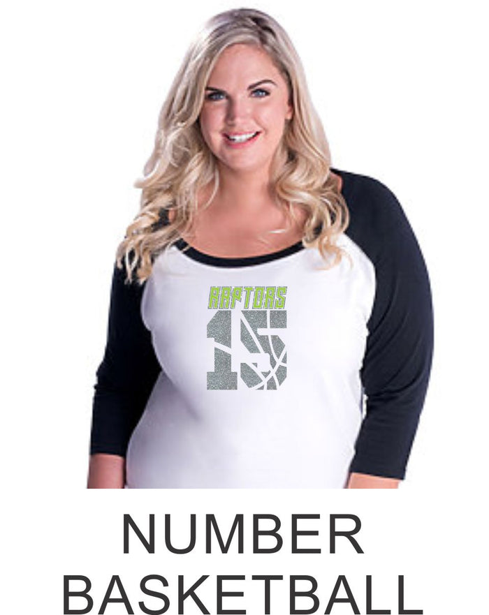 Raptors Curvy Ladies Raglan- 2 Designs- 4 Sports- Matte or Glitter