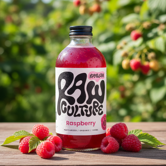 Raw Culture - Kombucha med hindbær  Økologisk - 330 ml.