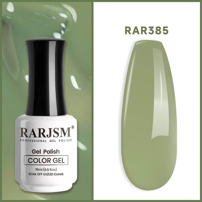 RARJSM Sage Green Jelly RAR385 translucent gel polish bottle 15ml with buildable coverage swatch TPO HEMA free
