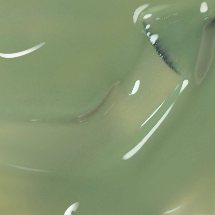 Sage green jelly gel texture smooth self-leveling translucent formula close-up with brush