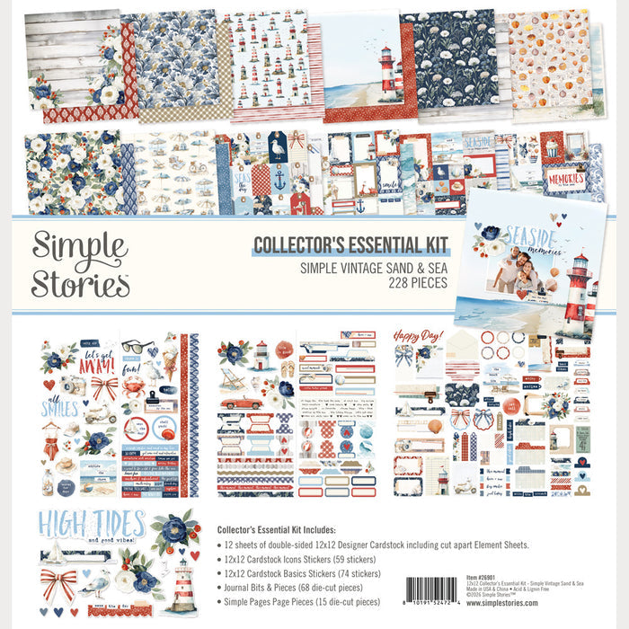 Simple Stories - 12X12 Collector's Essential Kit - Simple Vintage Sand & Sea. Includes 228 pcs. Available at Embellish Away in Bowmanville Ontario Canada.