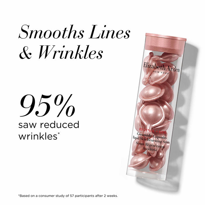 Retinol HPR Capsules smooths lines and wrinkles. 5% saw reduced wrinkles* *Based on a consumer study of 57 participants after 2 weeks