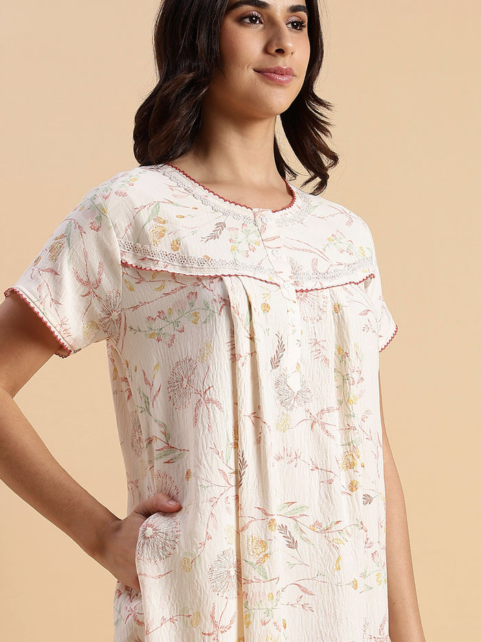 Pastel Peach Floral Crush Cotton Best Nighty For Women