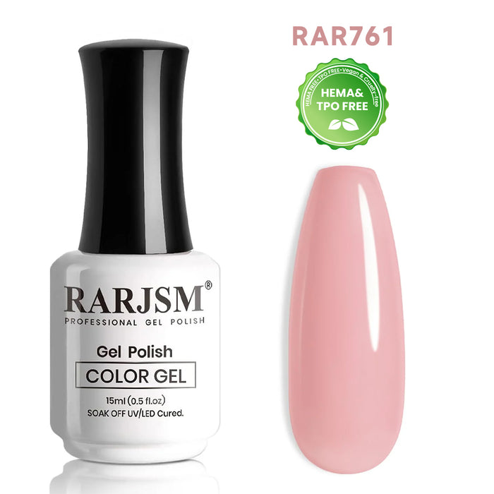 Soft Pink R761 nude gel polish bottle 15ml with buildable coverage swatch TPO HEMA free suits all skin tones