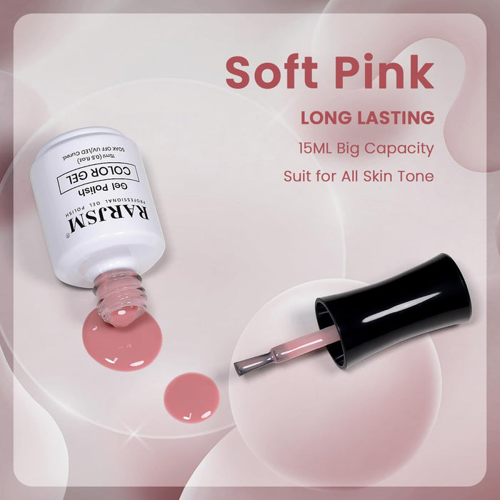 Soft Pink gel polish bottle with brush 15ml big capacity long-lasting suits all skin tone