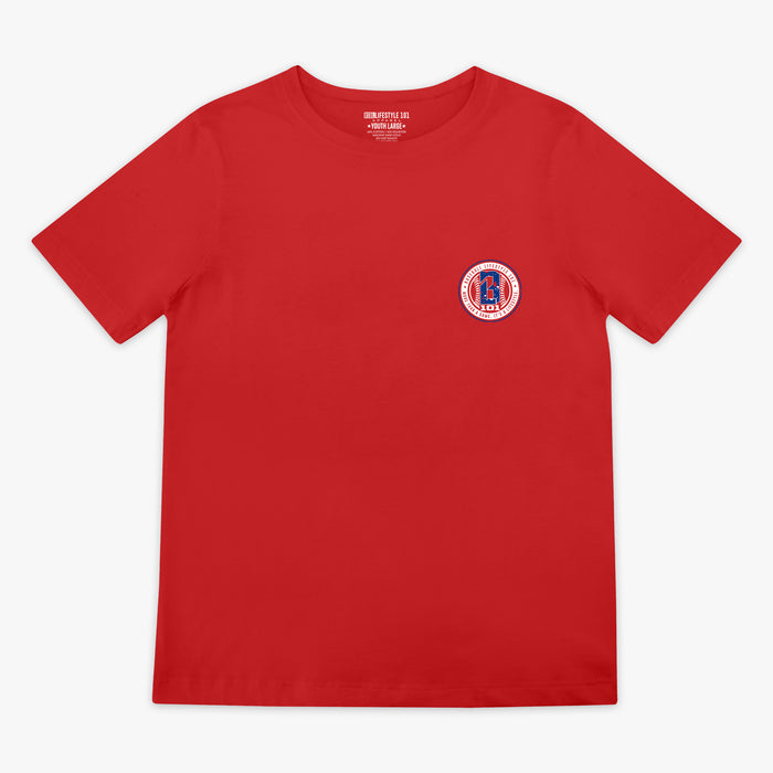 Red 4th of July baseball youth tee Baseball Lifestyle 101 splatter