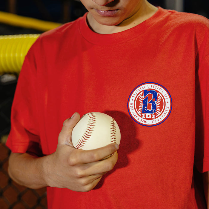 Red splatter tee youth 4th of July patriotic baseball shirt