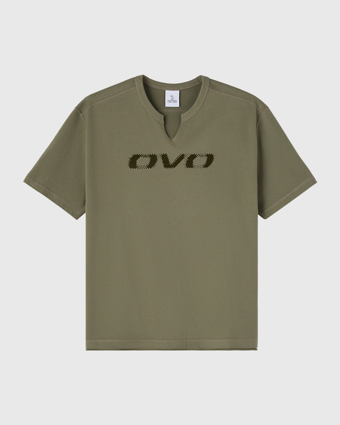 Split Neck Tee - Olive Green