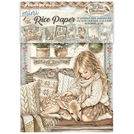 Stamperia - A6 Mini Rice Paper - 8/Sheets - White Christmas. Available at Embellish Away located in Bowmanville Ontario Canada.