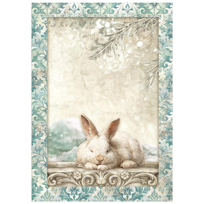 Stamperia - A6 Mini Rice Paper - 8/Sheets - White Christmas. Available at Embellish Away located in Bowmanville Ontario Canada.