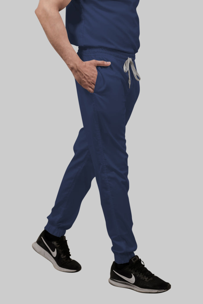 Stretchable (2Way) Women Navy Blue Mandarin Neck With Jogger Scrub Set