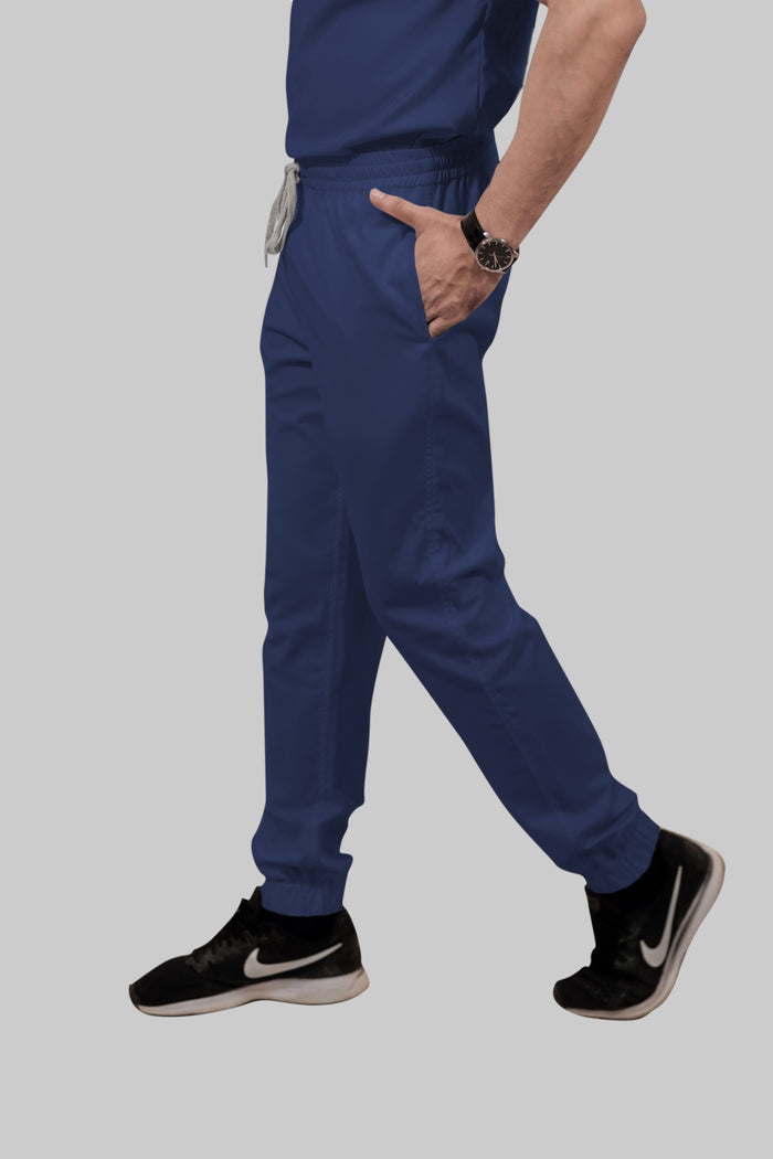 Stretchable (2Way) Women Navy Blue Mandarin Neck With Jogger Scrub Set