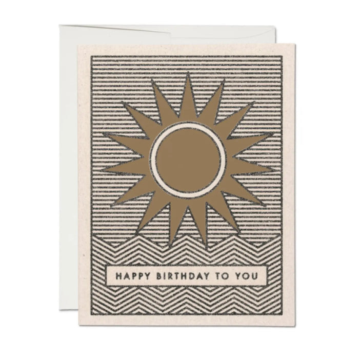 Birthday card with striped sun illustration and 'Happy Birthday to You' greeting